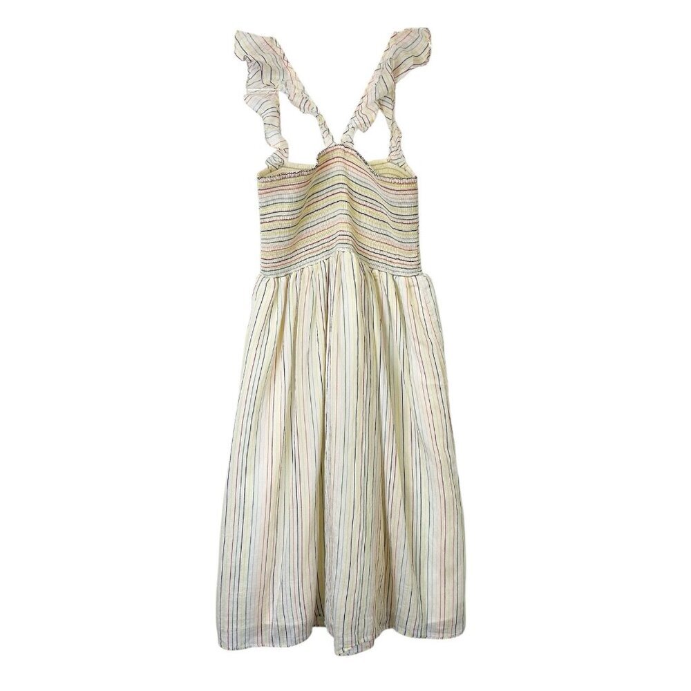 Madewell Smocked Rainbow Stripe Midi Dress Women’s Size Medium Petite PM - Picture 2 of 9